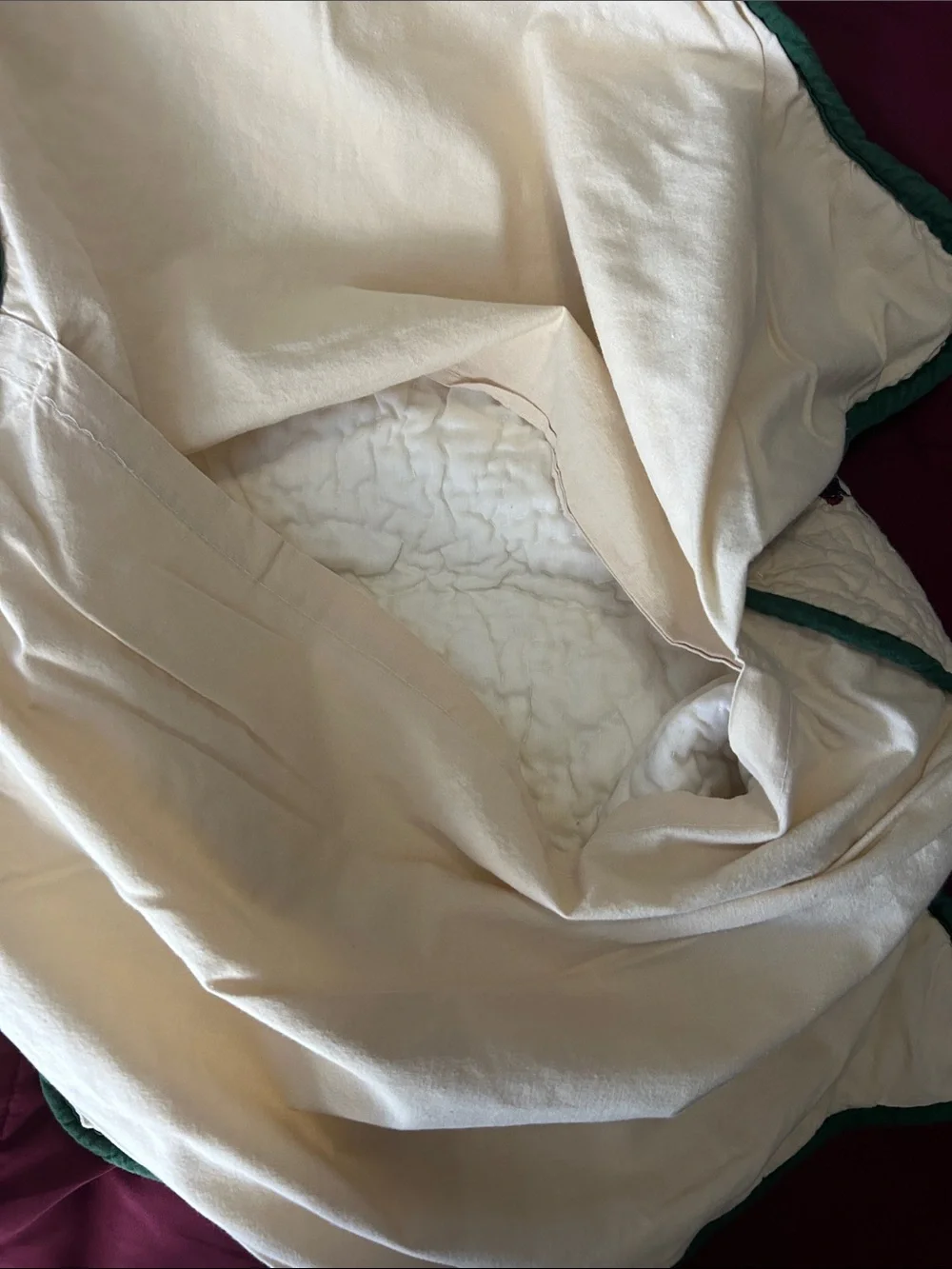 Embroidered Rose Quilted Pillow Sham Set - Cream with Burgundy & Green